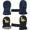 imageNIce Caps Baby Toddler Mittens Kids 2 Pairs Fleece Gloves Winter Warm Sherpa LinedBlack DinosNavy Solid  Infant No Thumbs