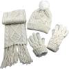 imageNIce Caps Womens Winter Glove Hat Scarf 3 Piece Set Cable Knit Sherpa Lined TouchscreenWinter White Set