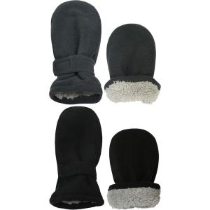 imageNIce Caps Baby Toddler Mittens Kids 2 Pairs Fleece Gloves Winter Warm Sherpa LinedBlackCharcoal Pack  Infant No Thumbs