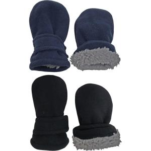 imageNIce Caps Baby Toddler Mittens Kids 2 Pairs Fleece Gloves Winter Warm Sherpa LinedBlackNavy Pack  Infant No Thumbs