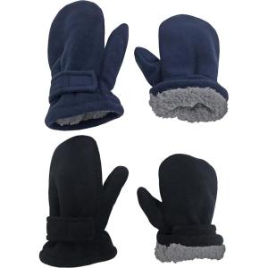 imageNIce Caps Baby Toddler Mittens Kids 2 Pairs Fleece Gloves Winter Warm Sherpa LinedBlackNavy Pack