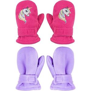 imageNIce Caps Baby Toddler Mittens Kids 2 Pairs Fleece Gloves Winter Warm Sherpa LinedFuchsia UnicornLight Purple Solid Pack