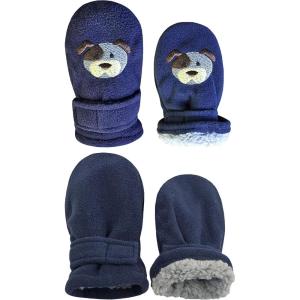 imageNIce Caps Baby Toddler Mittens Kids 2 Pairs Fleece Gloves Winter Warm Sherpa LinedNavy PuppyNavy Solid  Infant No Thumbs