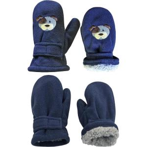 imageNIce Caps Baby Toddler Mittens Kids 2 Pairs Fleece Gloves Winter Warm Sherpa LinedNavy PuppyNavy Solid Pack