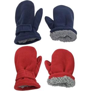 imageNIce Caps Baby Toddler Mittens Kids 2 Pairs Fleece Gloves Winter Warm Sherpa LinedNavyRed