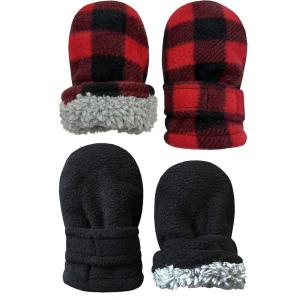 imageNIce Caps Baby Toddler Mittens Kids 2 Pairs Fleece Gloves Winter Warm Sherpa LinedRed Buffalo Plaid Infant