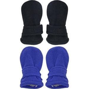 imageNIce Caps Baby Toddler Mittens Kids 2 Pairs Fleece Gloves Winter Warm Sherpa LinedRoyalBlack Pack  Infant No Thumbs