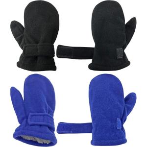 imageNIce Caps Baby Toddler Mittens Kids 2 Pairs Fleece Gloves Winter Warm Sherpa LinedRoyalBlack Pack