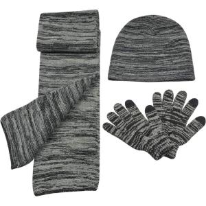 imageNIce Caps Kids Adults Hat Scarf Glove Winter 3 Piece Knit Accessory Set TouchscreenBlackGrey Striped Touchscreen