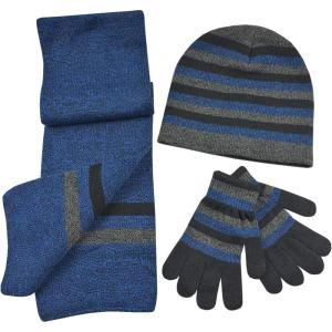 imageNIce Caps Kids Adults Hat Scarf Glove Winter 3 Piece Knit Accessory Set TouchscreenBlackGreyBlue Striped Touchscreen