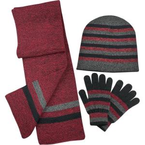 imageNIce Caps Kids Adults Hat Scarf Glove Winter 3 Piece Knit Accessory Set TouchscreenBlackRed Melange Reversible