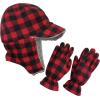 imageNIce Caps Boys Kids Hat Gloves Winter Set Fleece Brim Warm Sherpa LinedRedBlack Buffalo Plaid