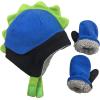 imageNIce Caps Toddler Baby Hat Mitten Set Boys Dino Fleece Gloves Warm Sherpa LinedBlackRoyalNeon Green Dino