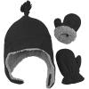imageNIce Caps Toddler Baby Winter Hat Mitten Set  Kids Boys Girls Gloves Fleece Sherpa LinedBlack 1
