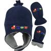 imageNIce Caps Toddler Baby Winter Hat Mitten Set  Kids Boys Girls Gloves Fleece Sherpa LinedNavy Choo Choo Train Infant