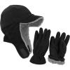 imageNIce Caps Boys Kids Hat Gloves Winter Set Fleece Brim Warm Sherpa LinedBlack