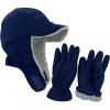 imageNIce Caps Boys Kids Hat Gloves Winter Set Fleece Brim Warm Sherpa LinedNavy