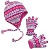 imageNIce Caps Girls Hat Gloves Set Kids Fleece Winter Warm Sherpa Lined Fair IsleFuchsia Fair Isle