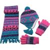 imageNIce Caps Kids Hat Glove Scarf Girls Winter Knit Accessory Set Warm Sherpa Lined 3 PieceTurqFuchsiaPurple