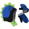 imageNIce Caps Toddler Baby Hat Mitten Set Boys Dino Fleece Gloves Warm Sherpa LinedBlackRoyalNeon Green Dino