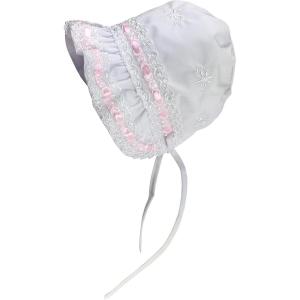 imageNIce Caps Baby Girls Bonnet White Lace Newborn Infant Toddler Sun Hat Special OccasionWhite With Pink Ribbon