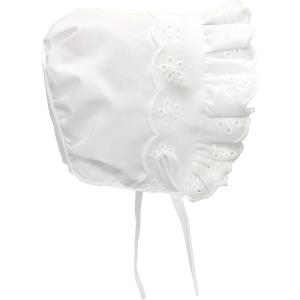 imageNIce Caps Baby Girls Bonnet White Lace Newborn Infant Toddler Sun Hat Special OccasionWhite With Piping Crown