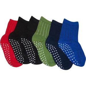 imageNIce Caps Boys Girls and Baby CottonSpandex Crew Gripper Socks  6 Pair PackMulti  Gripper