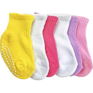 imageNIce Caps Boys Girls and Baby CottonSpandex Crew Gripper Socks  6 Pair PackMulti ColorGripper
