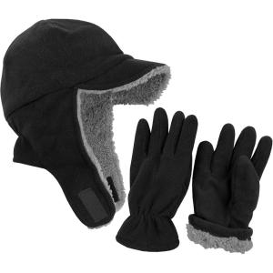 imageNIce Caps Boys Kids Hat Gloves Winter Set Fleece Brim Warm Sherpa LinedBlack