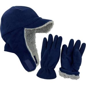 imageNIce Caps Boys Kids Hat Gloves Winter Set Fleece Brim Warm Sherpa LinedNavy