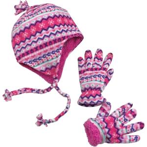 imageNIce Caps Girls Hat Gloves Set Kids Fleece Winter Warm Sherpa Lined Fair IsleFuchsia Fair Isle
