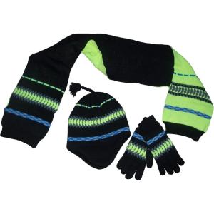 imageNIce Caps Kids Hat Glove Scarf Girls Winter Knit Accessory Set Warm Sherpa Lined 3 PieceBlack Grey Royal