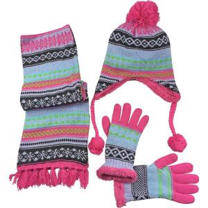 imageNIce Caps Kids Hat Glove Scarf Girls Winter Knit Accessory Set Warm Sherpa Lined 3 PieceFuchsia Light Purple