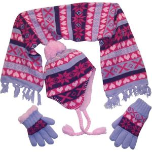 imageNIce Caps Kids Hat Glove Scarf Girls Winter Knit Accessory Set Warm Sherpa Lined 3 PiecePinkLavenderFuchsiaDark Purple