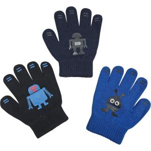 imageNIce Caps Kids Magic Stretch Gloves Mitten 3 Pairs Toddler Boys Girls WinterRobots  BlackNavyRoyal
