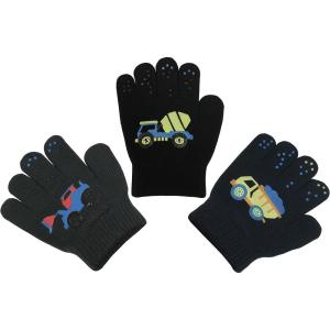 imageNIce Caps Kids Magic Stretch Gloves Mitten 3 Pairs Toddler Boys Girls WinterTrucks  NavyCharcoalBlack