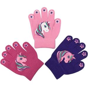 imageNIce Caps Kids Magic Stretch Gloves Mitten 3 Pairs Toddler Boys Girls WinterUnicorns  PinkPurpleFuchsia