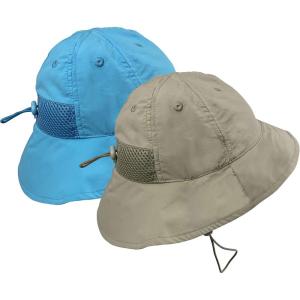imageNIce Caps Kids Sun Hats UPF 50 UV Protection 2Pack Boys Girls Toddler Adjustable Mesh LinedTanNeon Blue  Pack