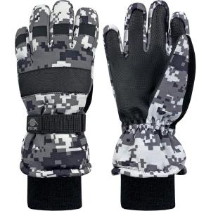 imageNIce Caps Kids Waterproof Winter Thinsulate Warm GlovesBlackGrey Digital Camo