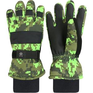 imageNIce Caps Kids Waterproof Winter Thinsulate Warm GlovesNeon Green Digital Camo