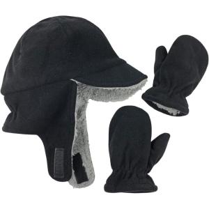 imageNIce Caps Little Kids Boys Baby Fleece Flap Hat Mitten Winter Set Sherpa Lined Toddler InfantBlack 1