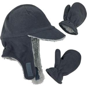 imageNIce Caps Little Kids Boys Baby Fleece Flap Hat Mitten Winter Set Sherpa Lined Toddler InfantCharcoal Gray