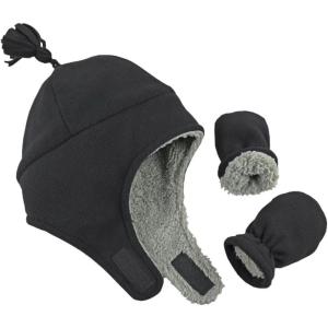 imageNIce Caps Toddler Baby Winter Hat Mitten Set  Kids Boys Girls Gloves Fleece Sherpa LinedBlack Infant