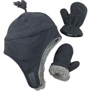 imageNIce Caps Toddler Baby Winter Hat Mitten Set  Kids Boys Girls Gloves Fleece Sherpa LinedCharcoal Grey