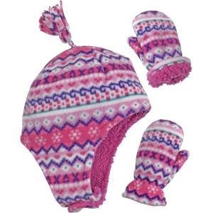 imageNIce Caps Toddler Baby Winter Hat Mitten Set  Kids Boys Girls Gloves Fleece Sherpa LinedFair Isle Print