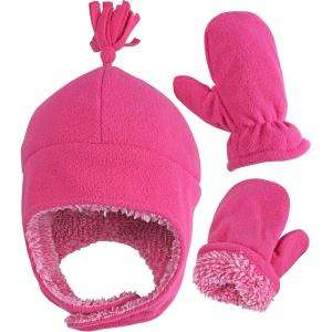 imageNIce Caps Toddler Baby Winter Hat Mitten Set  Kids Boys Girls Gloves Fleece Sherpa LinedFuchsia
