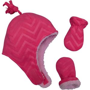 imageNIce Caps Toddler Baby Winter Hat Mitten Set  Kids Boys Girls Gloves Fleece Sherpa LinedFuchsiaEmbossed Chevron Print Infant
