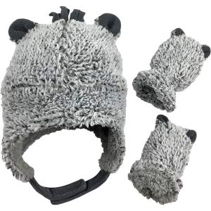 imageNIce Caps Toddler Baby Winter Hat Mitten Set  Kids Boys Girls Gloves Fleece Sherpa LinedGrey Mix Infant