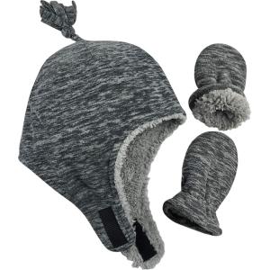 imageNIce Caps Toddler Baby Winter Hat Mitten Set  Kids Boys Girls Gloves Fleece Sherpa LinedGrey Variegated Stripes Infant