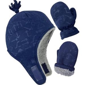 imageNIce Caps Toddler Baby Winter Hat Mitten Set  Kids Boys Girls Gloves Fleece Sherpa LinedNavy Embossed Arrows